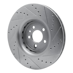Dodge Charger Brake Rotor (1) - Front Left - R1 Concepts - Drilled & Slotted - Silver - `14-`23